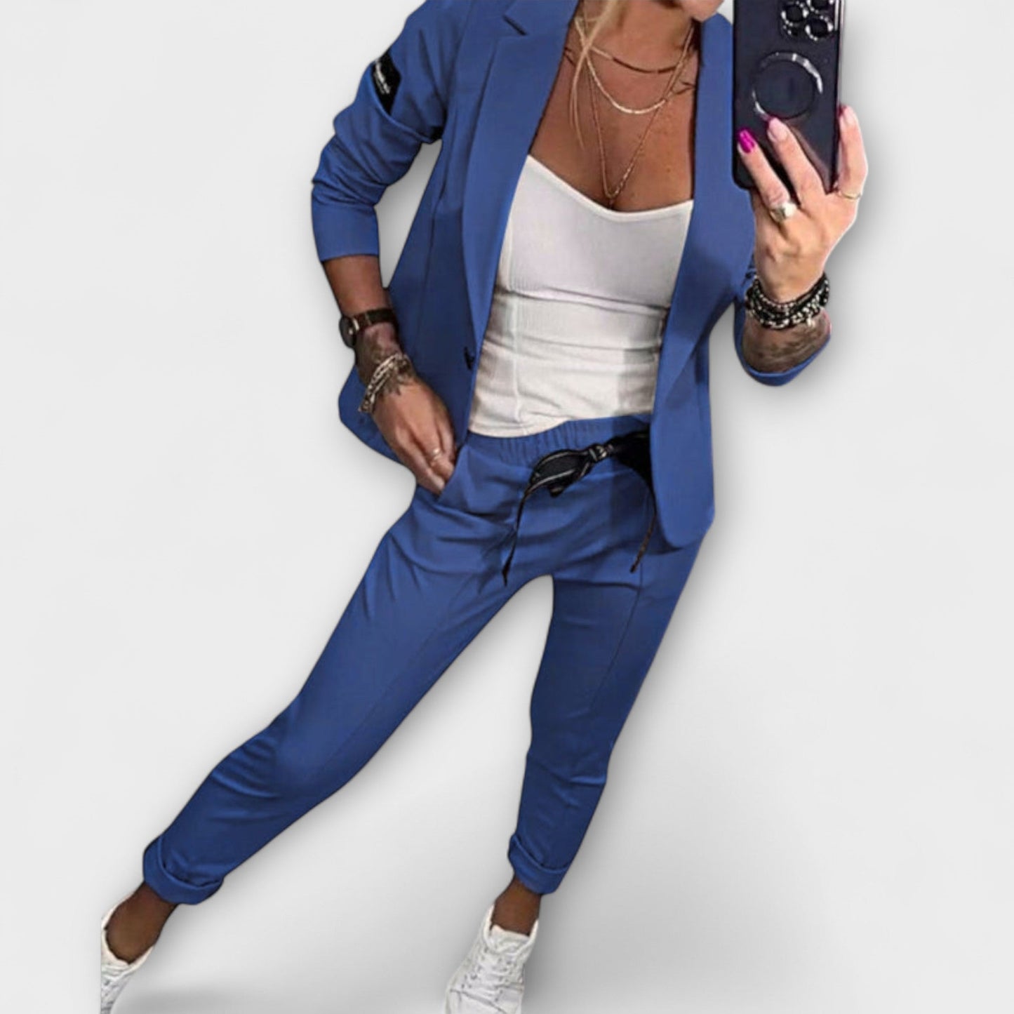 Vionne | Elegancki zestaw bluzki, kurtki i spodni