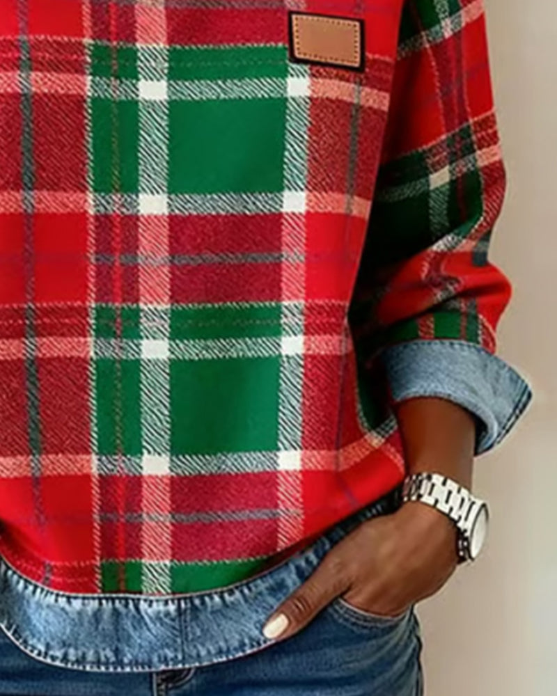 Modna Bluza z Kraciastym Patchworkiem