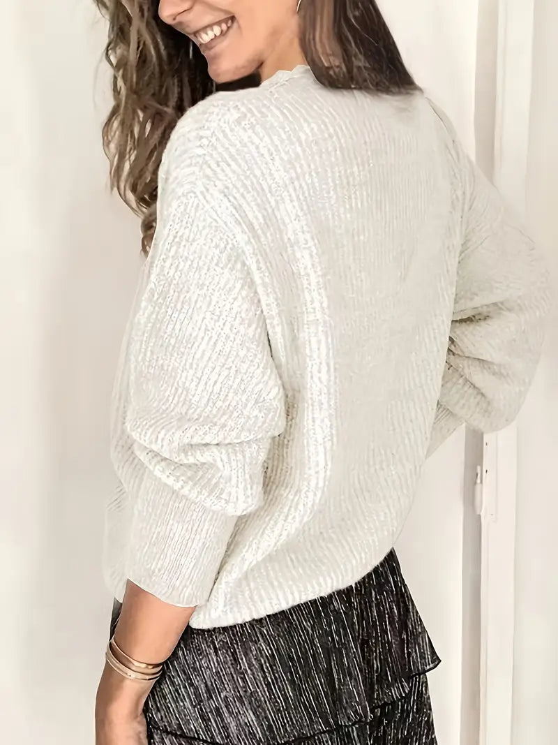 Rozelyn - Elegancki sweter w sploty z dekoltem w kształcie litery V