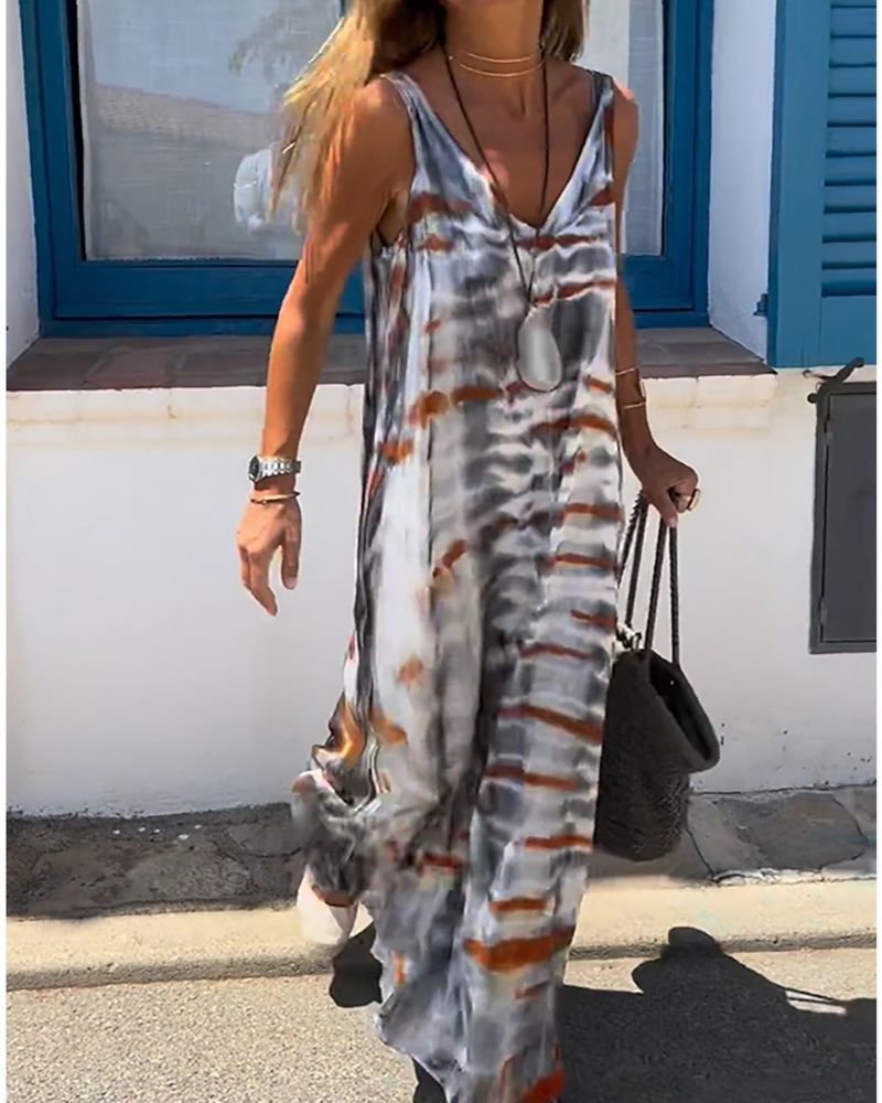 Celestyna – Sukienka bez rękawów z nadrukiem tie-dye