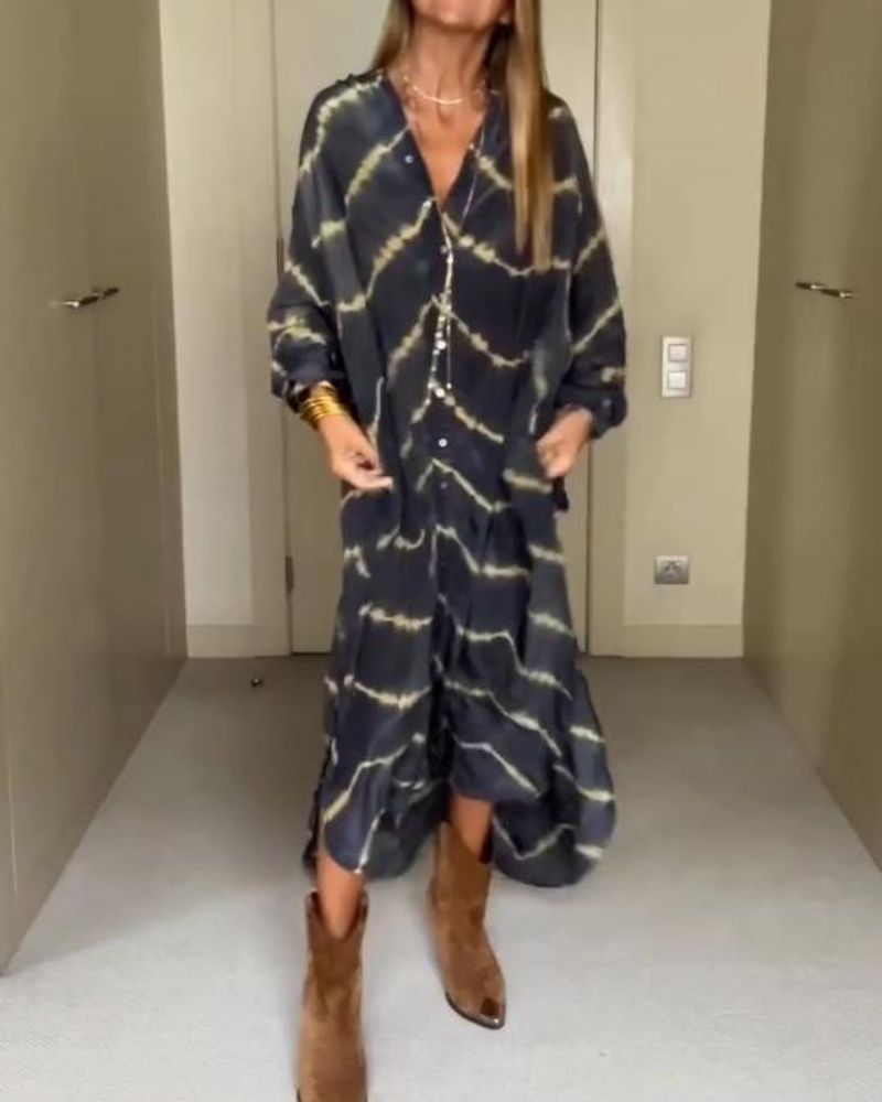 Żywia – Długa boho sukienka w paski z dekoltem V
