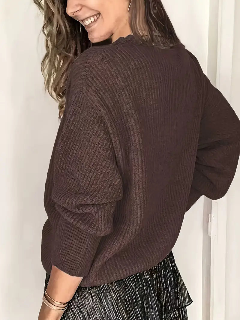 Rozelyn - Elegancki sweter w sploty z dekoltem w kształcie litery V