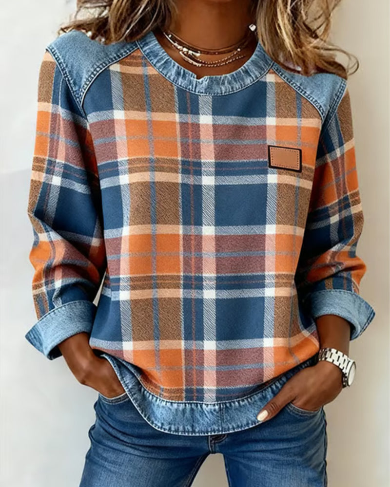 Modna Bluza z Kraciastym Patchworkiem
