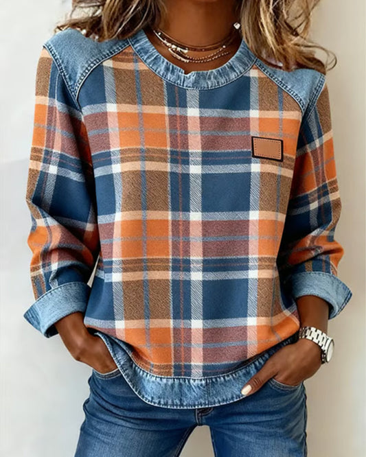 Modna Bluza z Kraciastym Patchworkiem