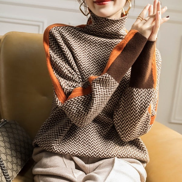 Ava | Turtleneck w wzór jodełki Luxe