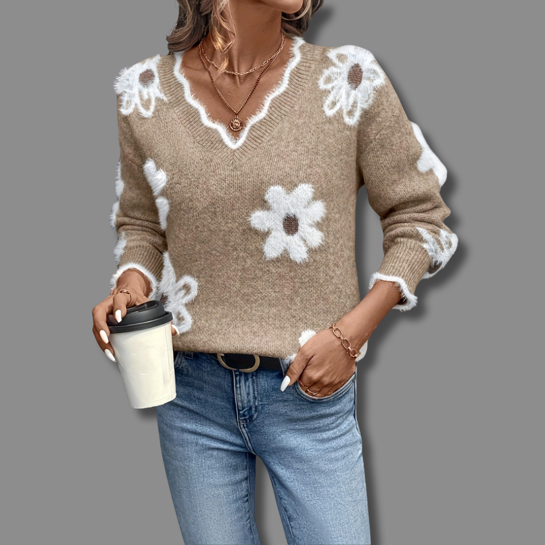 Janice | Miękki sweter w kwiaty