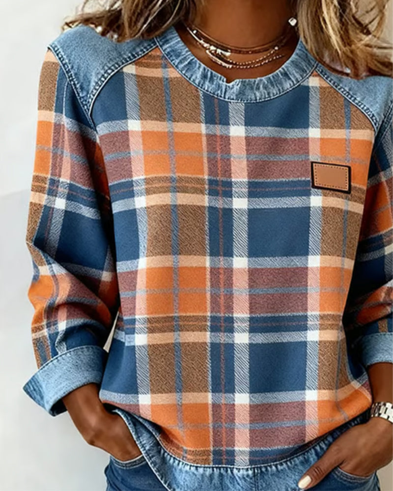 Modna Bluza z Kraciastym Patchworkiem