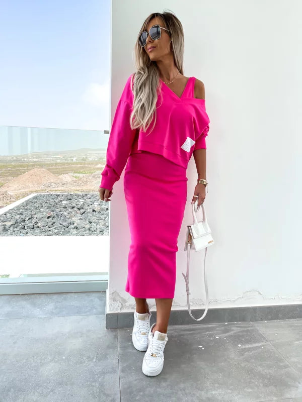 Genowefa – Dopasowany komplet bluzy i spódnicy